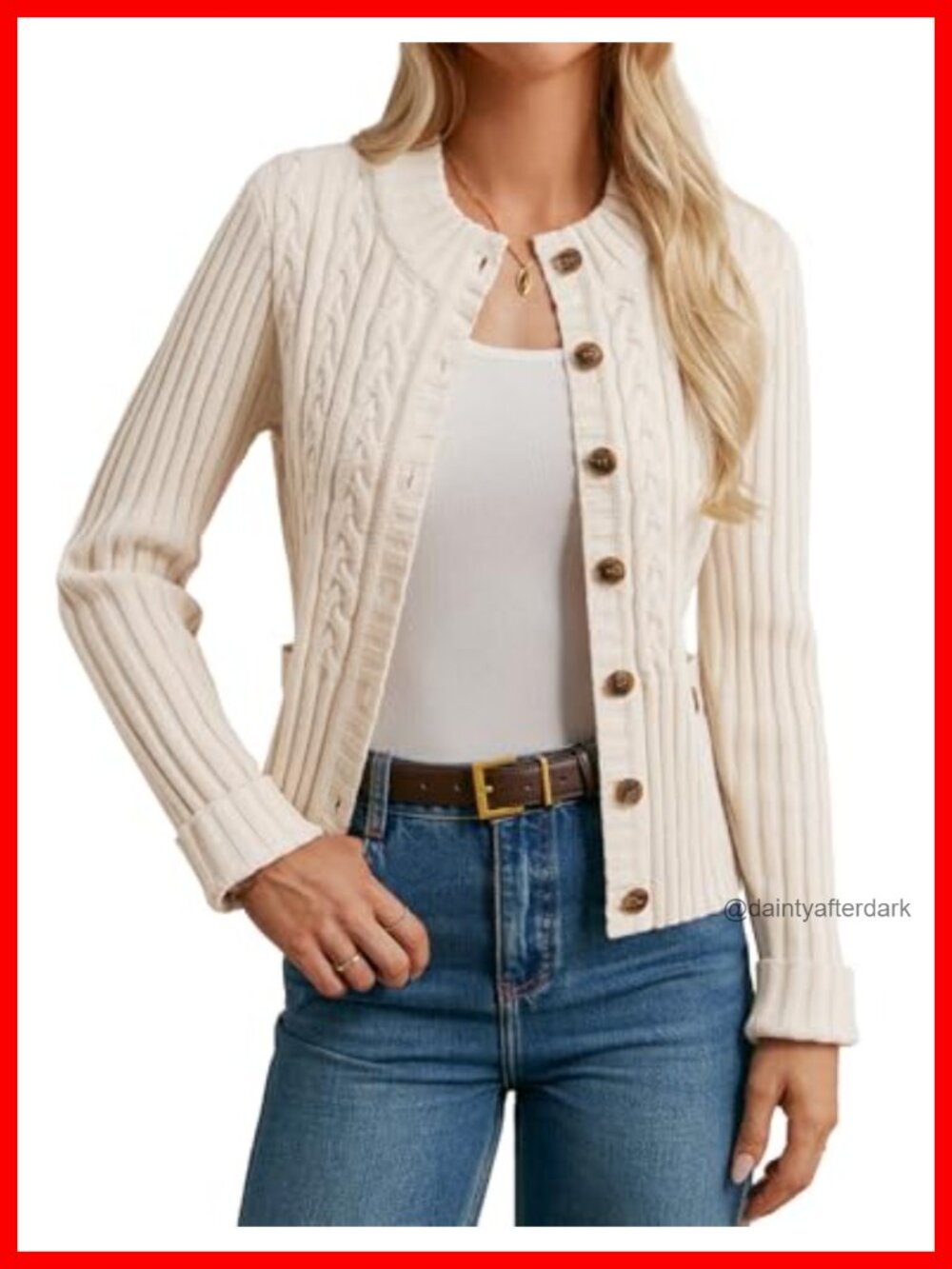 Button Up Cable Knit Cardigan Cropped Chunky Sweater for Women